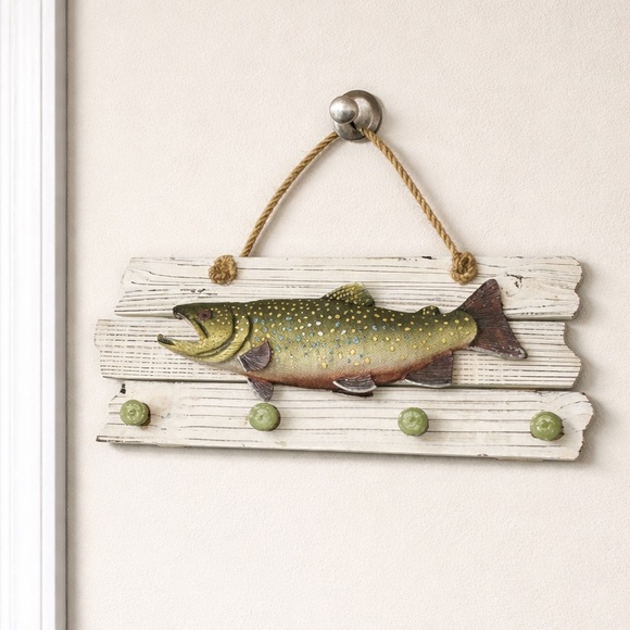 Other - Brook Trout Resin Wall Art 4 Hooks Hanging Rack Realistic 2D Cabin Lodge Western